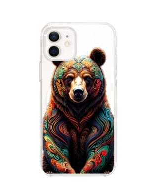 Etui do iPhone 12 z MagSafe przeźroczyste, silikonowe Flexi, Dzika Mandala, Niedźwiedź
