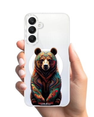 Etui do Samsung Galaxy A25 5G z MagSafe przeźroczyste, silikonowe Flexi, Dzika Mandala, Niedźwiedź
