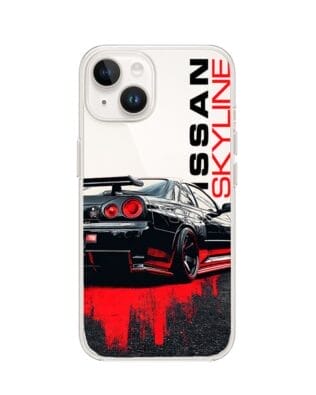 Etui do iPhone 14 Plus przeźroczyste, silikonowe Flexi, Szybkie Auta, czarny Skyline