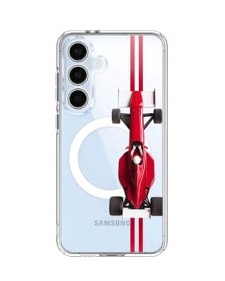 Etui do Samsung Galaxy S24 FE z MagSafe przeźroczyste, silikonowe Flexi, Szybkie Auta, czerwone F1