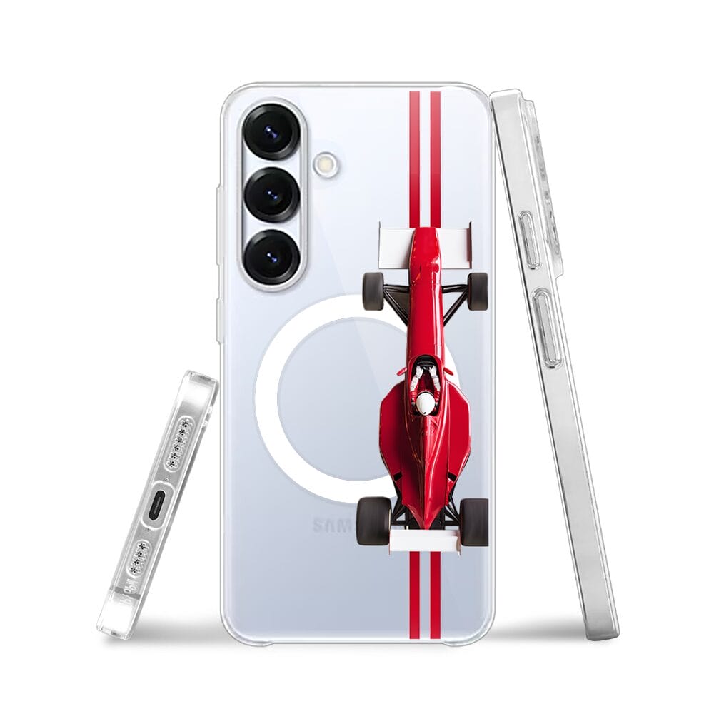 Etui do Samsung Galaxy S25 z MagSafe przeźroczyste, silikonowe Flexi, Szybkie Auta, czerwone F1 - obrazek 3