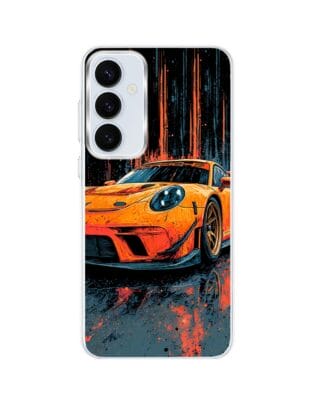 Etui do Samsung Galaxy A55 5G z MagSafe przeźroczyste, silikonowe Flexi, Szybkie Auta, Pomarańczowa 911