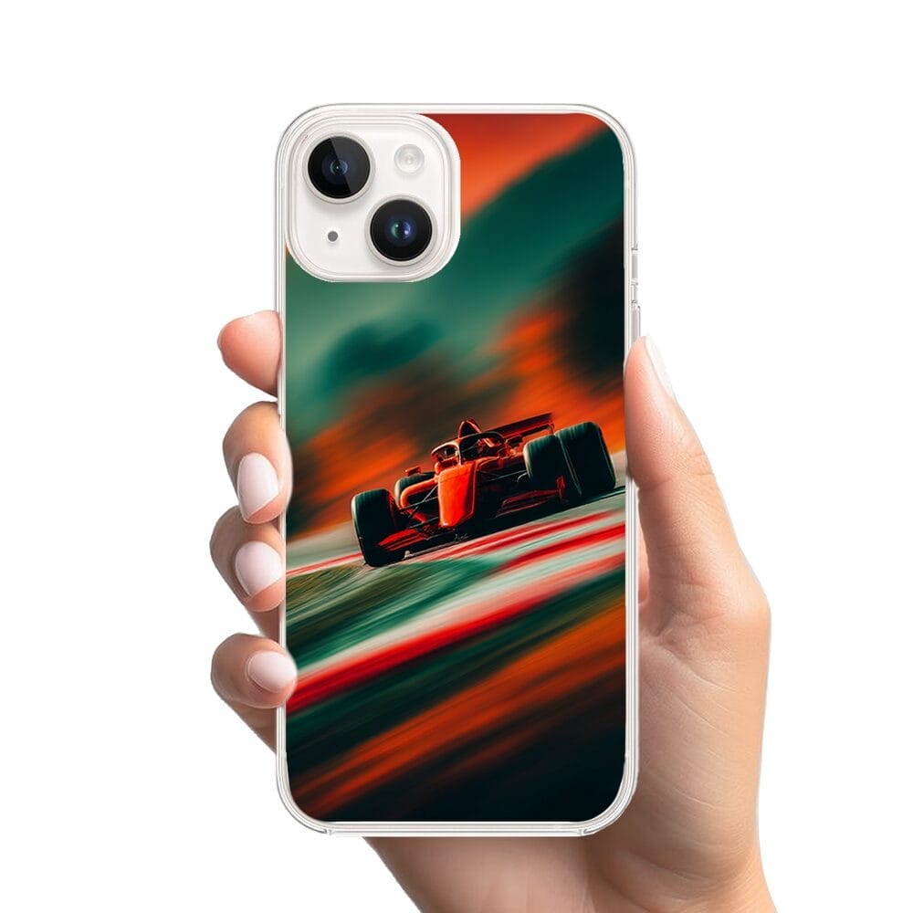 Etui do iPhone 13 Mini z MagSafe przeźroczyste, silikonowe Flexi, Szybkie Auta, Wyścig F1 - obrazek 2