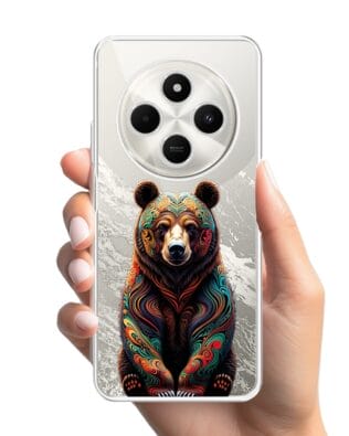 Etui do Xiaomi POCO C75 przeźroczyste, silikonowe Flexi, Dzika Mandala, Niedźwiedź