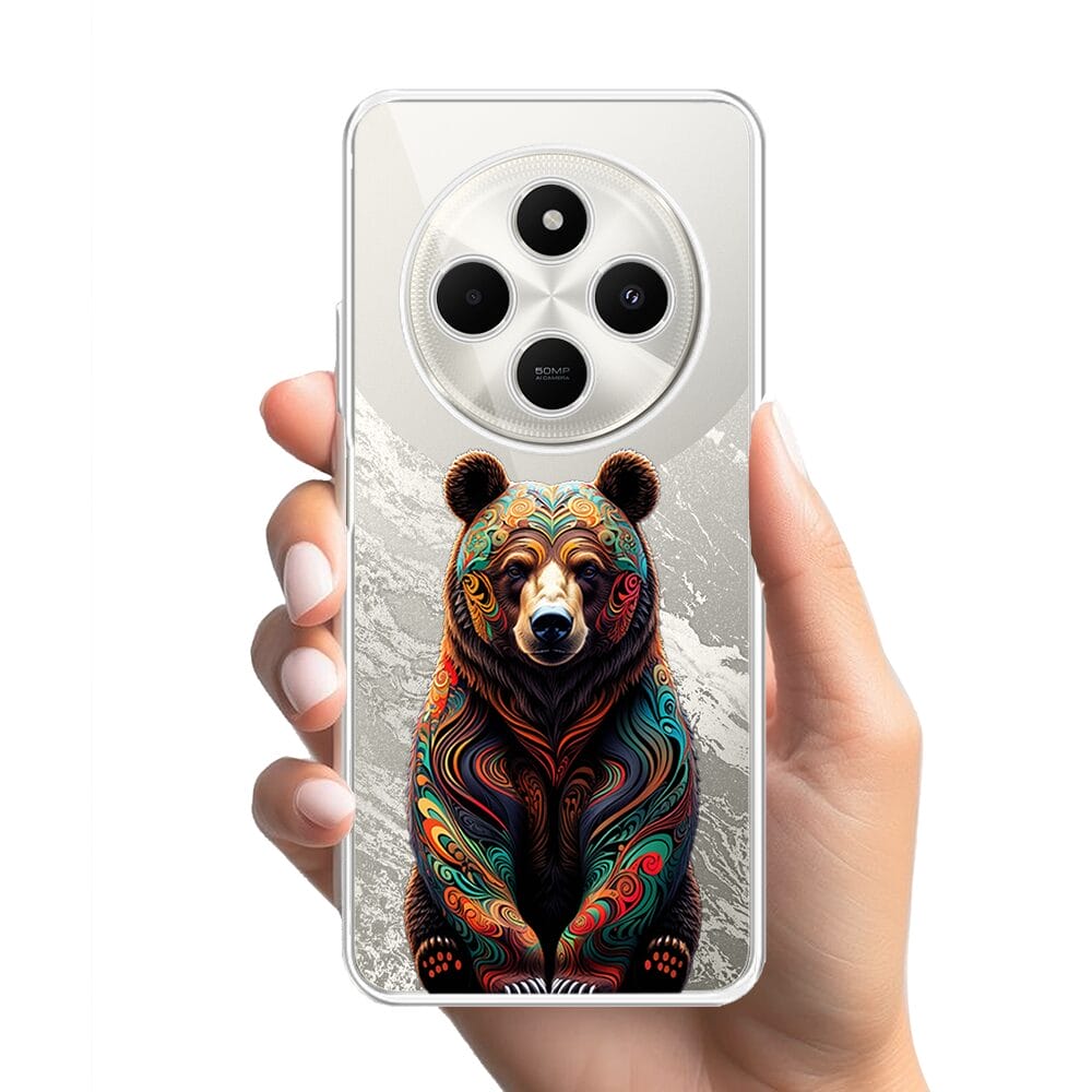 Etui do Xiaomi POCO C75 przeźroczyste, silikonowe Flexi, Dzika Mandala, Niedźwiedź - obrazek 2