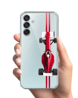 Etui do Samsung Galaxy M15 5G przeźroczyste, silikonowe Flexi, Szybkie Auta, czerwone F1