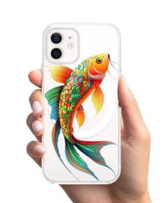 Etui do iPhone 12 z MagSafe przeźroczyste, silikonowe Flexi, Dzika Mandala, Złota ryba