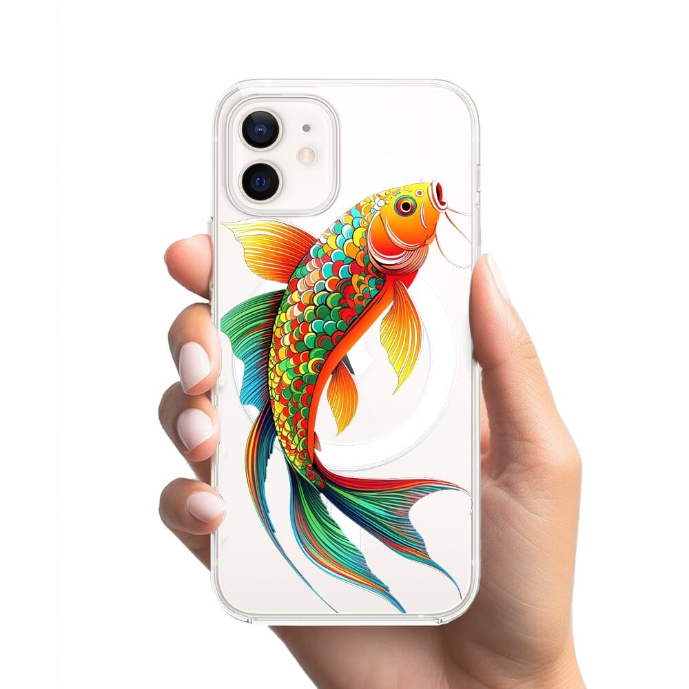 Etui do iPhone 12 z MagSafe przeźroczyste, silikonowe Flexi, Dzika Mandala, Złota ryba - obrazek 2