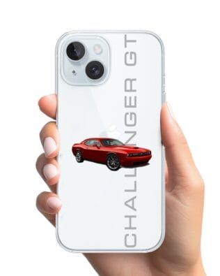 Etui do iPhone 15 Plus przeźroczyste, silikonowe Flexi, Szybkie Auta, czerwony Challenger GT