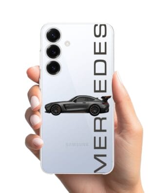 Etui do Samsung Galaxy S25 przeźroczyste, silikonowe Flexi, Szybkie Auta, Stalowe AMG-GT