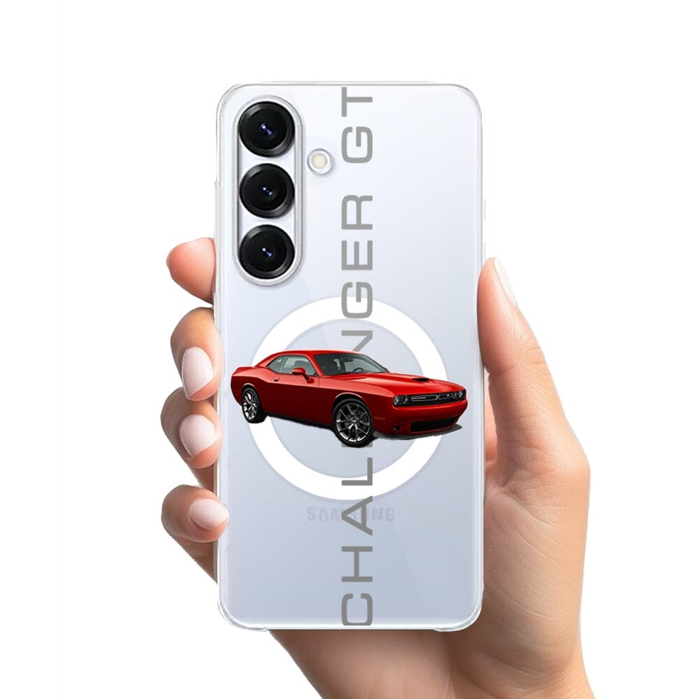 Etui do Samsung Galaxy S25 Plus z MagSafe przeźroczyste, silikonowe Flexi, Szybkie Auta, czerwony Challenger GT - obrazek 2