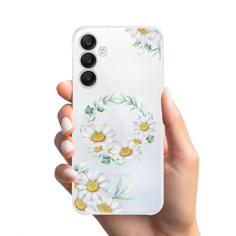 Etui do Samsung Galaxy A25 5G przeźroczyste, silikonowe Flexi, wianek stokrotek - obrazek 2