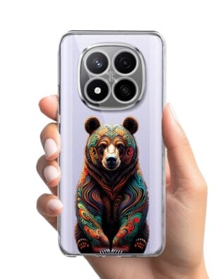 Etui do Xiaomi Redmi Note 14 Pro 4G przeźroczyste, silikonowe Flexi, Dzika Mandala, Niedźwiedź