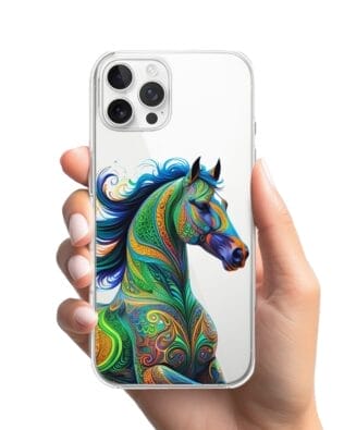 Etui do iPhone 12 Pro przeźroczyste, silikonowe Flexi, Dzika Mandala, Koń
