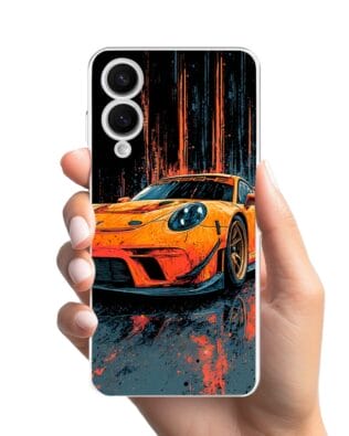 Etui do Samsung Galaxy S25 Edge przeźroczyste, silikonowe Flexi, Szybkie Auta, Pomarańczowa 911