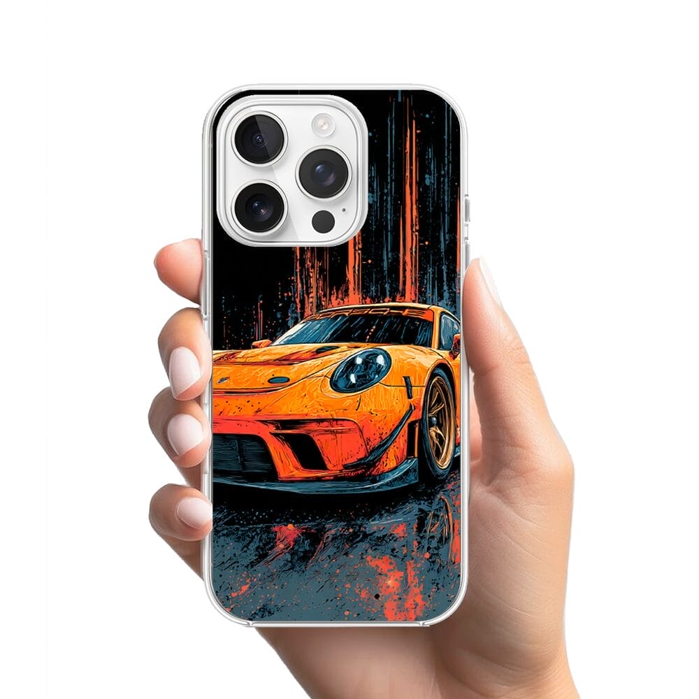 Etui do iPhone 13 Pro przeźroczyste, silikonowe Flexi, Szybkie Auta, Pomarańczowa 911 - obrazek 2