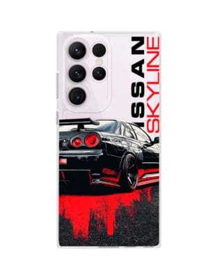 Etui do Samsung Galaxy S23 Ultra przeźroczyste, silikonowe Flexi, Szybkie Auta, czarny Skyline