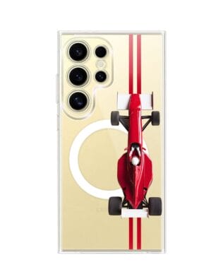 Etui do Samsung Galaxy S24 Ultra z MagSafe przeźroczyste, silikonowe Flexi, Szybkie Auta, czerwone F1