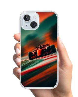 Etui do iPhone 15 Plus przeźroczyste, silikonowe Flexi, Szybkie Auta, Wyścig F1