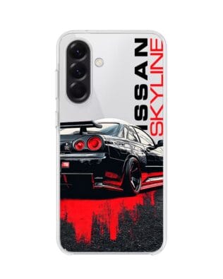 Etui do Samsung Galaxy A56 5G z MagSafe przeźroczyste, silikonowe Flexi, Szybkie Auta, czarny Skyline