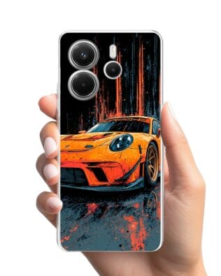 Etui do Xiaomi Redmi Note 14 4G przeźroczyste, silikonowe Flexi, Szybkie Auta, Pomarańczowa 911