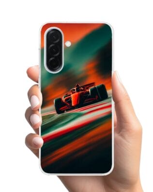 Etui do Samsung Galaxy A36 5G z MagSafe przeźroczyste, silikonowe Flexi, Szybkie Auta, Wyścig F1