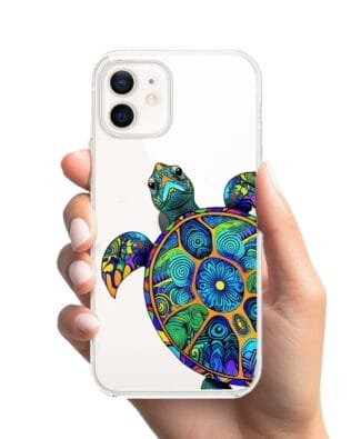 Etui do iPhone 12 przeźroczyste, silikonowe Flexi, Dzika Mandala, Żółw