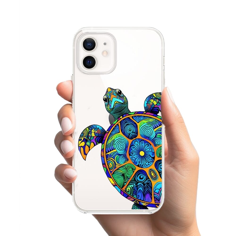 Etui do iPhone 12 przeźroczyste, silikonowe Flexi, Dzika Mandala, Żółw - obrazek 2