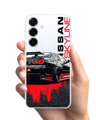 Etui do Samsung Galaxy S25 przeźroczyste, silikonowe Flexi, Szybkie Auta, czarny Skyline