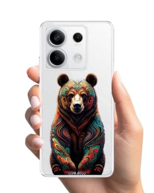 Etui do Xiaomi Redmi Note 13 Pro 5G przeźroczyste, silikonowe Flexi, Dzika Mandala, Niedźwiedź
