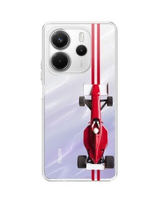 Etui do Xiaomi Redmi Note 14 5G przeźroczyste, silikonowe Flexi, Szybkie Auta, czerwone F1
