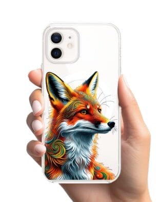 Etui do iPhone 12 Mini z MagSafe przeźroczyste, silikonowe Flexi, Dzika Mandala, Twarz lisa