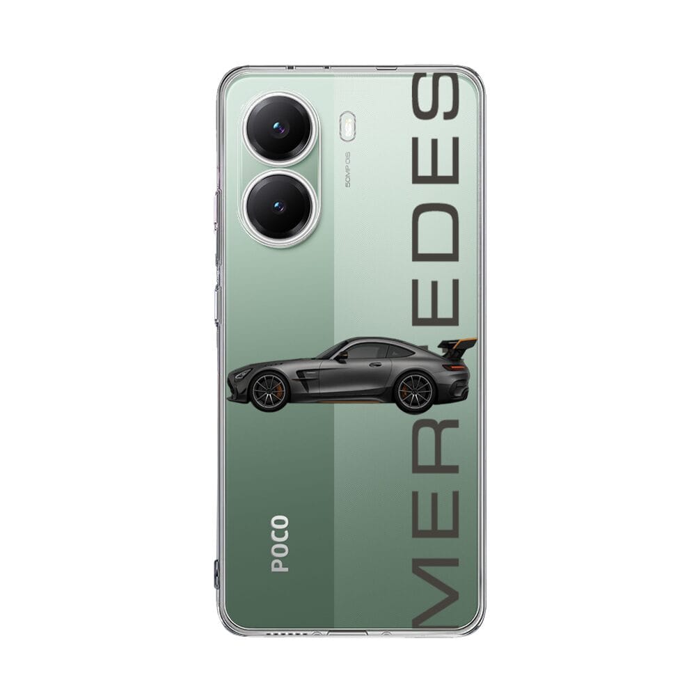 Etui do Xiaomi POCO X7 Pro przeźroczyste, silikonowe Flexi, Szybkie Auta, Stalowe AMG-GT