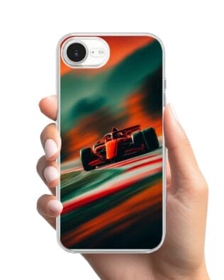 Etui do iPhone 16e z MagSafe przeźroczyste, silikonowe Flexi, Szybkie Auta, Wyścig F1