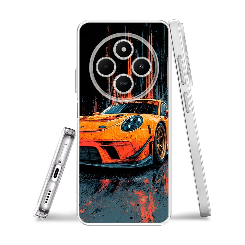 Etui do Xiaomi POCO C75 przeźroczyste, silikonowe Flexi, Szybkie Auta, Pomarańczowa 911 - obrazek 3