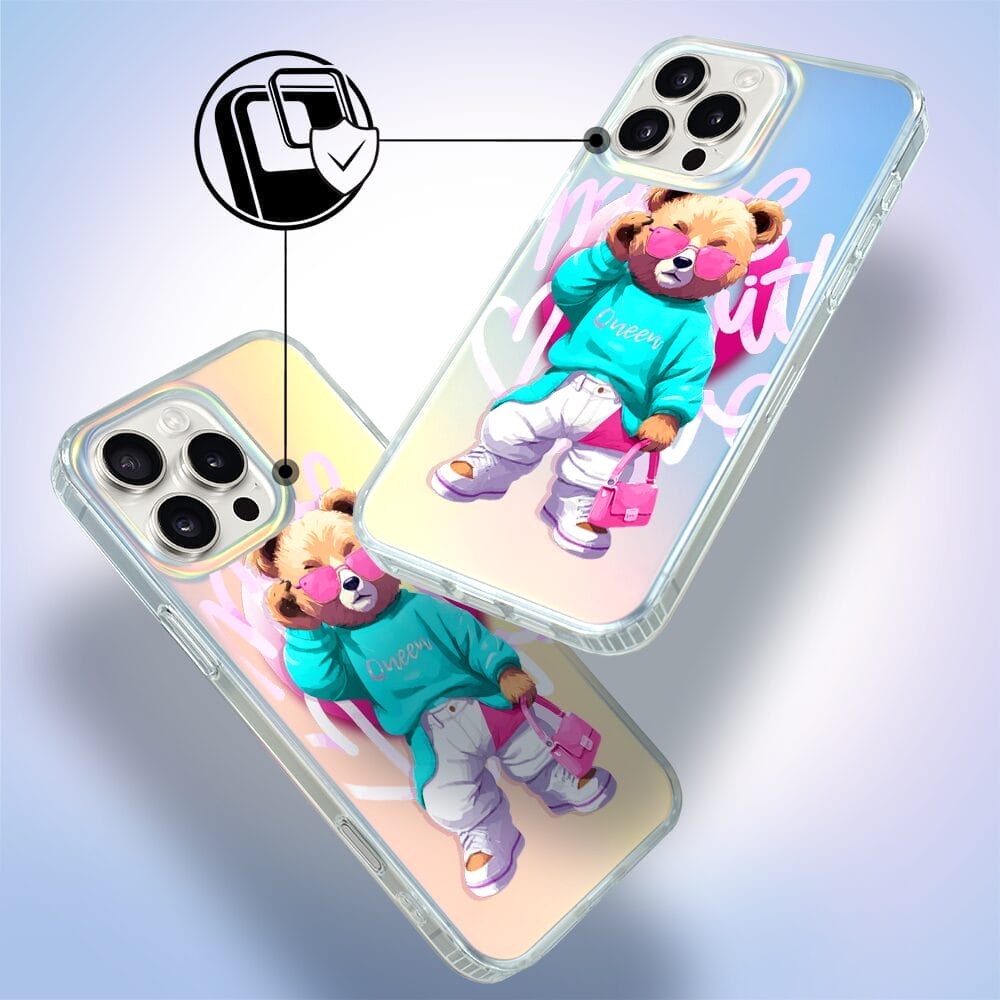 Etui do iPhone 16 Pro Max IBIZU California Sunset, zmieniające kolor, Pink Queen, stylowy miś - obrazek 3