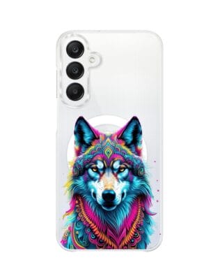 Etui do Samsung Galaxy A25 5G z MagSafe przeźroczyste, silikonowe Flexi, Dzika Mandala, Wilk