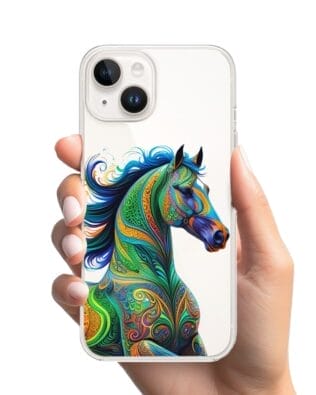 Etui do iPhone 13 przeźroczyste, silikonowe Flexi, Dzika Mandala, Koń