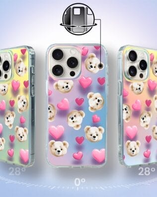 Etui do iPhone 16 Pro Max IBIZU California Sunset, zmieniające kolor, Love Mood, miś i serduszka