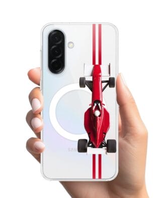 Etui do Samsung Galaxy A36 5G z MagSafe przeźroczyste, silikonowe Flexi, Szybkie Auta, czerwone F1