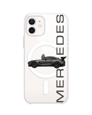 Etui do iPhone 12 z MagSafe przeźroczyste, silikonowe Flexi, Szybkie Auta, Stalowe AMG-GT