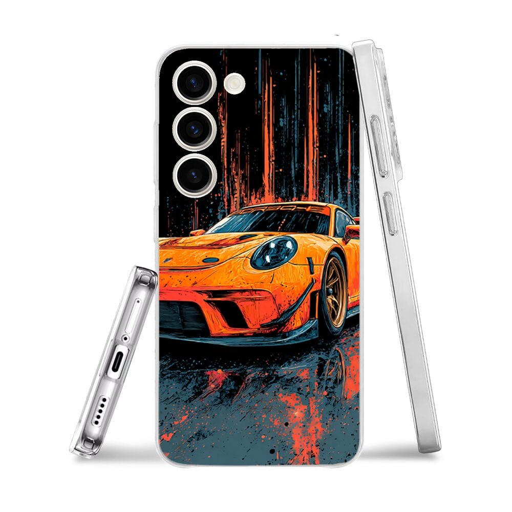 Etui do Samsung Galaxy S23 przeźroczyste, silikonowe Flexi, Szybkie Auta, Pomarańczowa 911 - obrazek 3