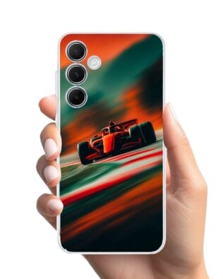 Etui do Samsung Galaxy A35 5G przeźroczyste, silikonowe Flexi, Szybkie Auta, Wyścig F1
