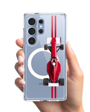 Etui do Samsung Galaxy S25 Ultra z MagSafe przeźroczyste, silikonowe Flexi, Szybkie Auta, czerwone F1