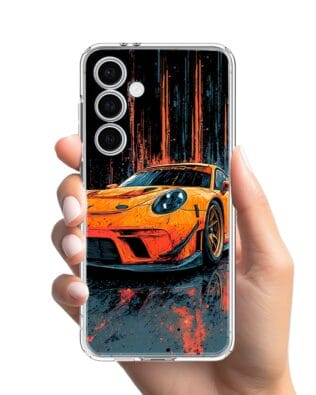 Etui do Samsung Galaxy S24 FE przeźroczyste, silikonowe Flexi, Szybkie Auta, Pomarańczowa 911