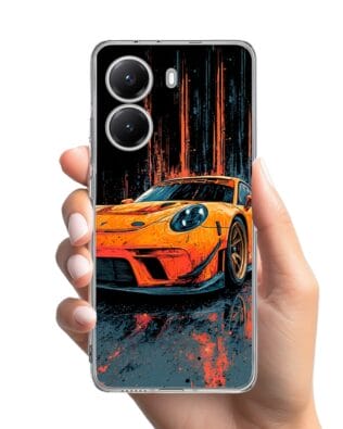 Etui do Xiaomi POCO X7 Pro przeźroczyste, silikonowe Flexi, Szybkie Auta, Pomarańczowa 911