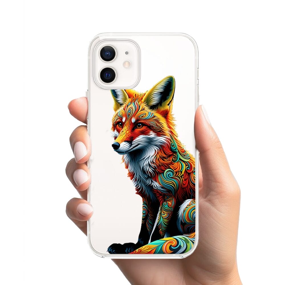 Etui do iPhone 12 przeźroczyste, silikonowe Flexi, Dzika Mandala, Lis - obrazek 2