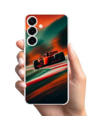 Etui do Samsung Galaxy S25 przeźroczyste, silikonowe Flexi, Szybkie Auta, Wyścig F1