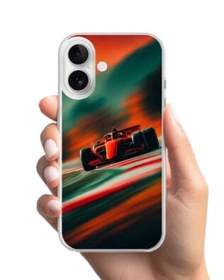 Etui do iPhone 16 Plus przeźroczyste, silikonowe Flexi, Szybkie Auta, Wyścig F1