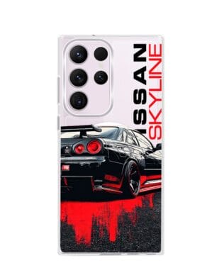 Etui do Samsung Galaxy S23 Ultra z MagSafe przeźroczyste, silikonowe Flexi, Szybkie Auta, czarny Skyline